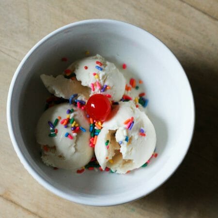 Bowl of No-Churn vanilla ice cream